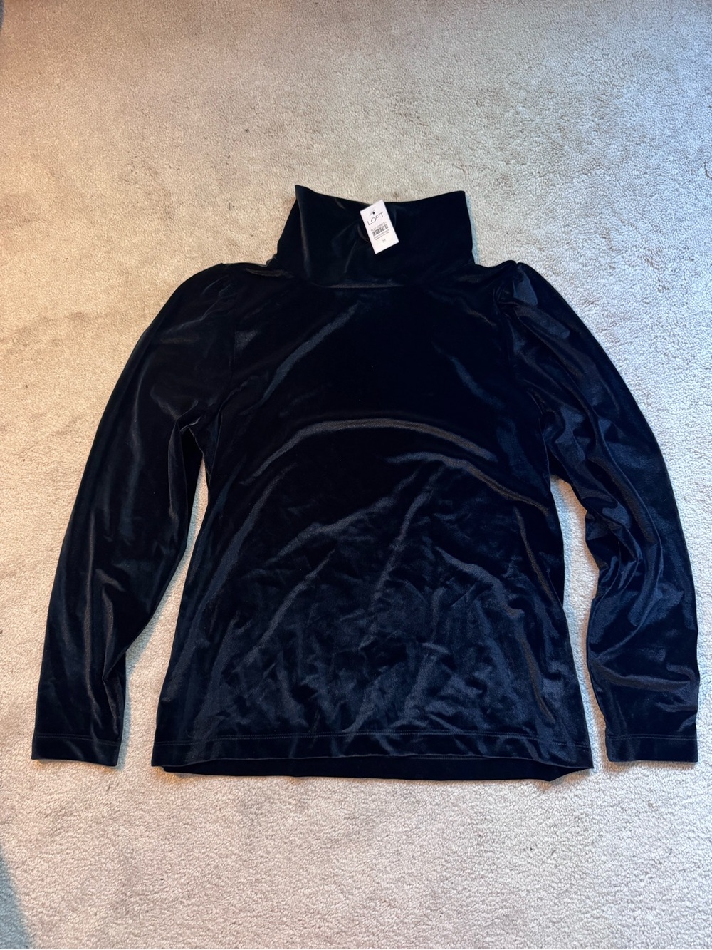 LOFT Black Velvet Turtleneck Long Sleeve Top
